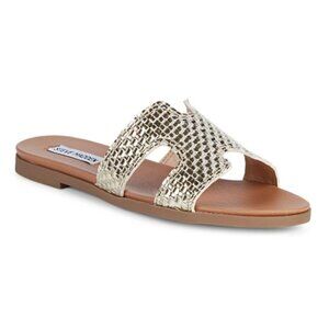 STEVE MADDEN Dariella Snakeskin-Print Slides Gold 9